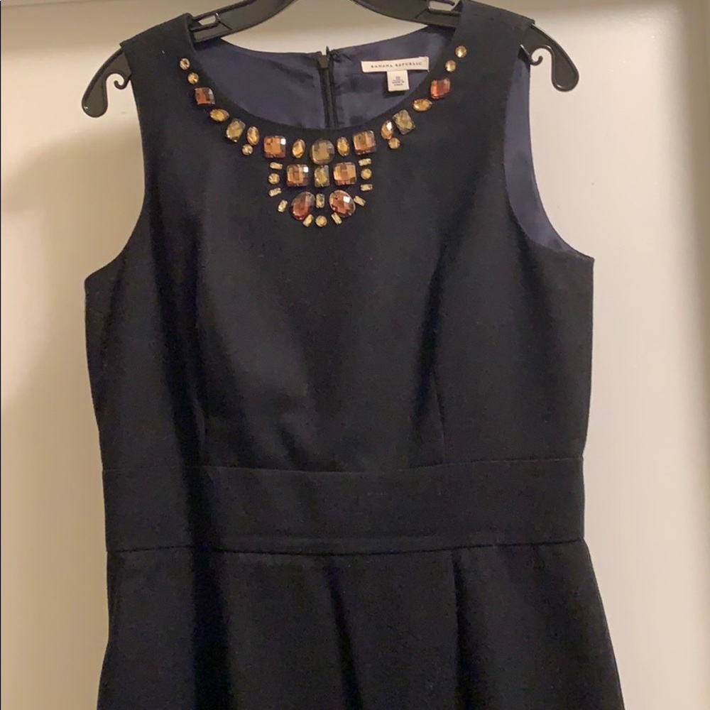 Banana Republic Wool Blend Classic Dress with Embellished Jewel Collar Size 10